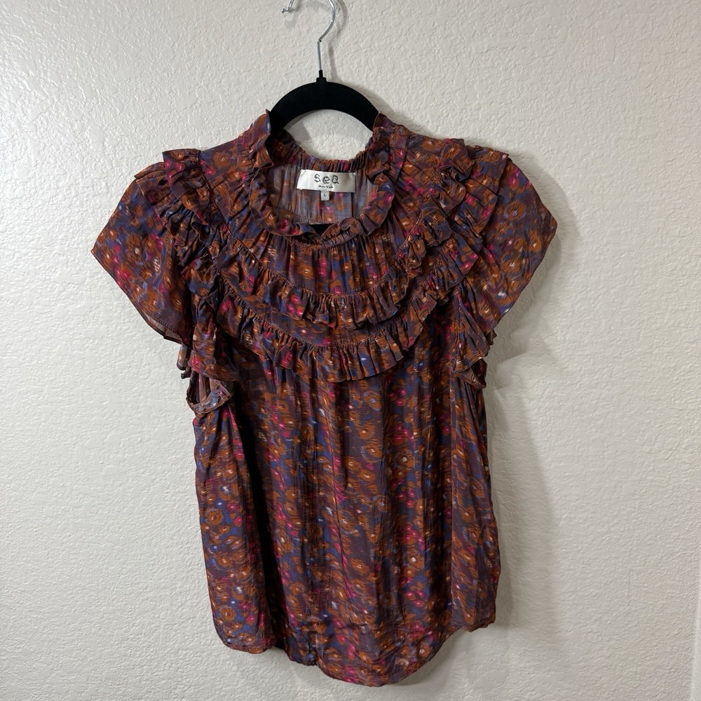 Sea New York Ruffle Top Size L Romantic Floral Boho Cottagecore Dainty Feminine